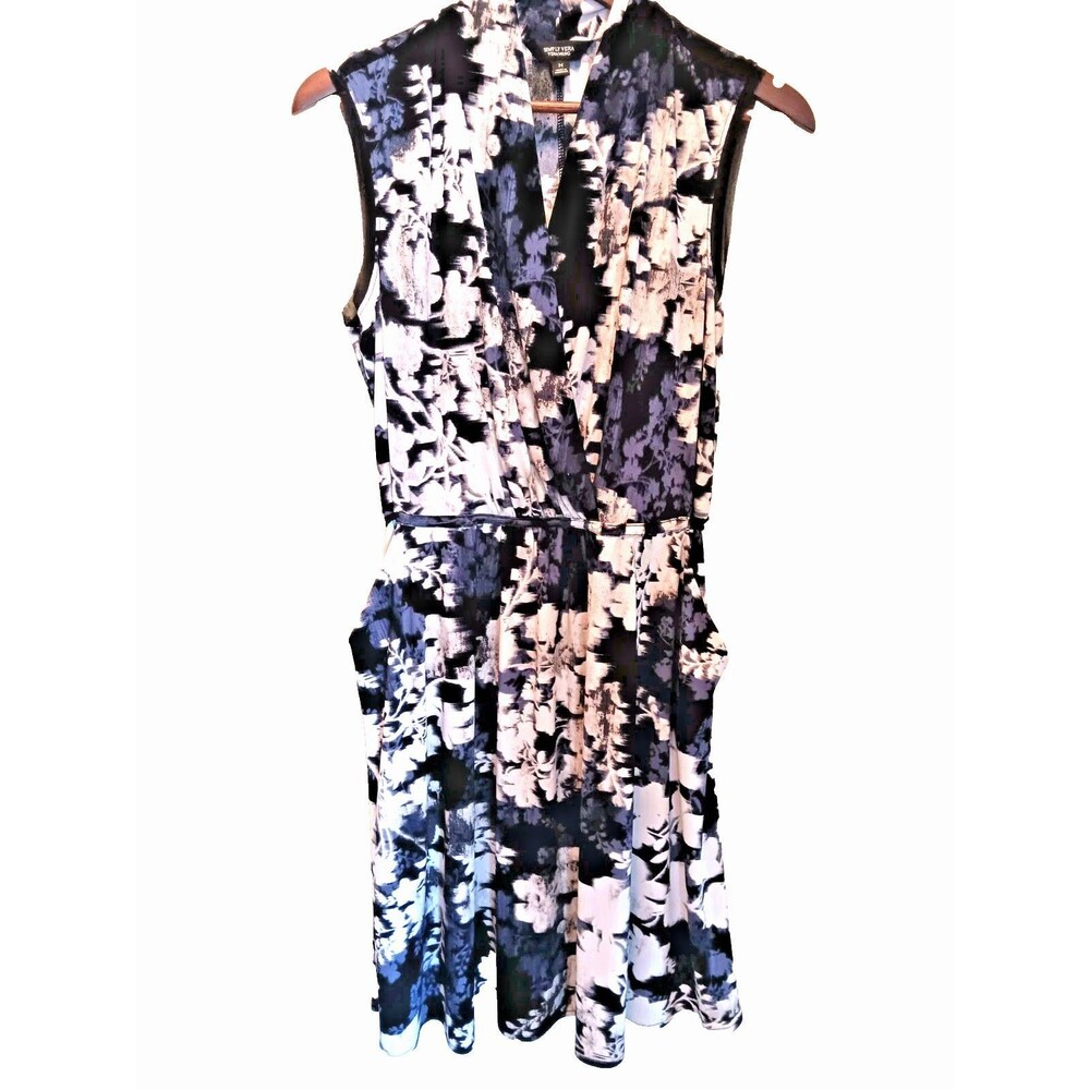 Simply Vera Vera Wang Dress Sleeveless MultiColor Floral Faux Wrap V-Neck Size M
